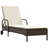 Vidaxl ligbed met wielen en kussen poly rattan bruin