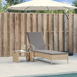 Vidaxl ligbed met wielen en kussen poly rattan beige