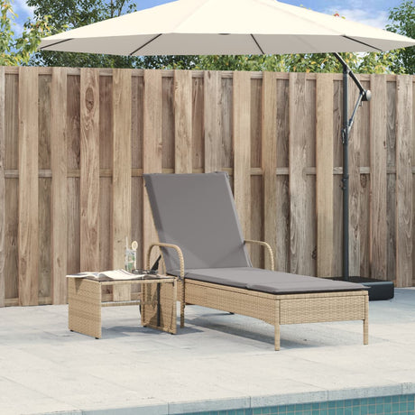 Vidaxl ligbed met wielen en kussen poly rattan beige