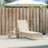 Vidaxl ligbed met wielen en kussen poly rattan beige