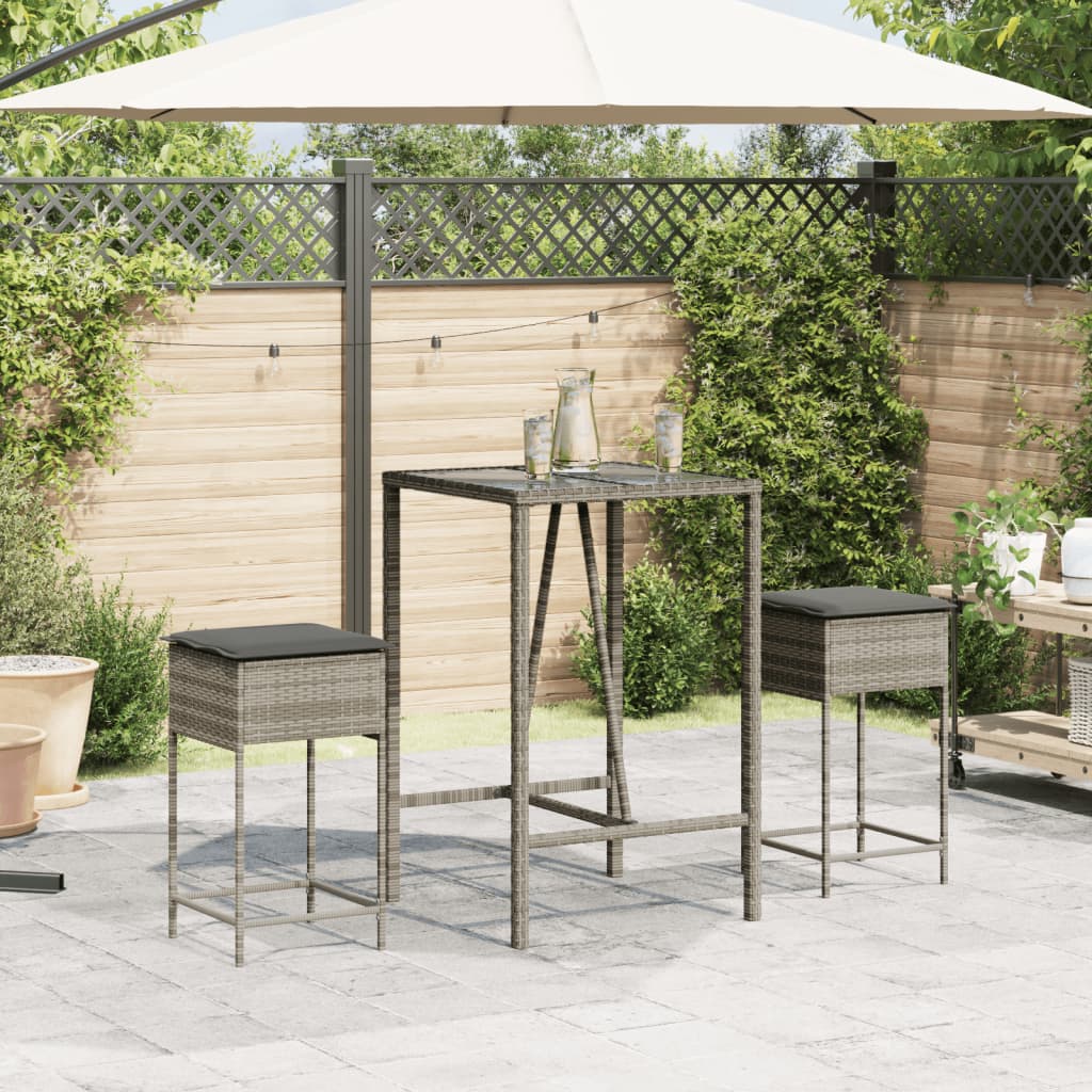 Vidaxl tuinbarkrukken met kussens 2 st poly rattan grijs