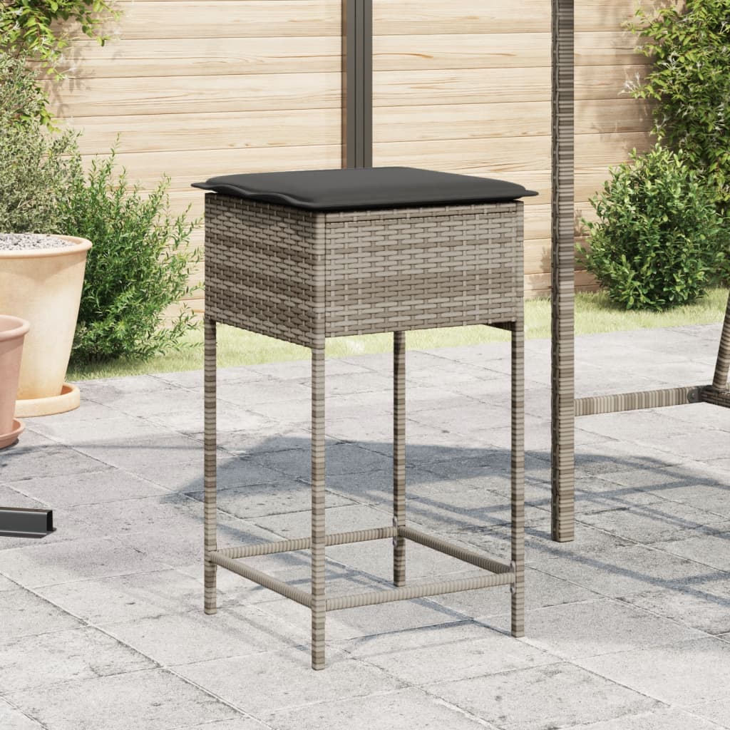 Vidaxl tuinbarkrukken met kussens 2 st poly rattan grijs