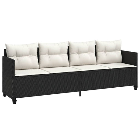 Vidaxl ligbed met kussens poly rattan zwart