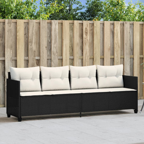 Vidaxl ligbed met kussens poly rattan zwart
