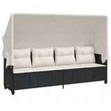 Vidaxl ligbed met luifel en kussens poly rattan zwart