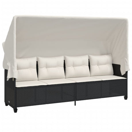 Vidaxl ligbed met luifel en kussens poly rattan zwart