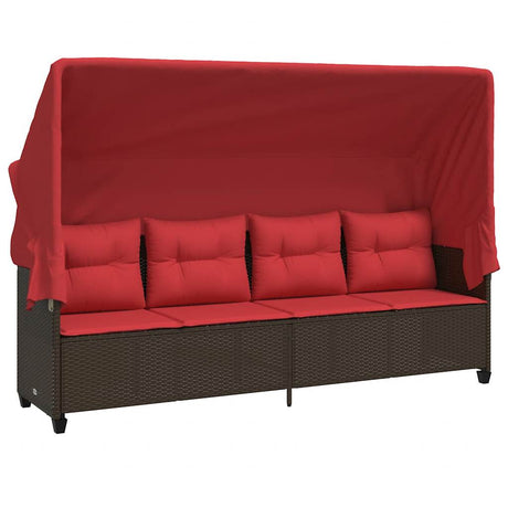 Vidaxl ligbed met luifel en kussens poly rattan bruin