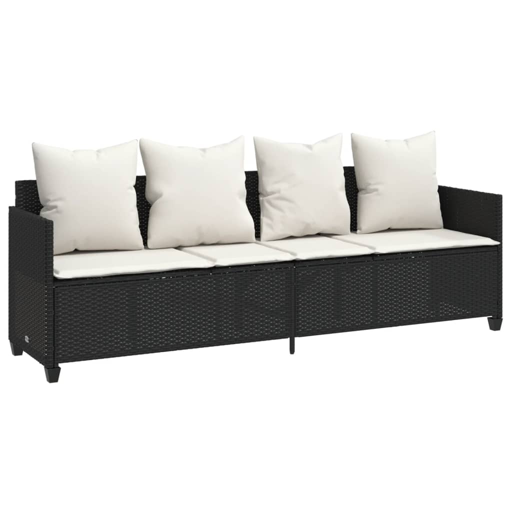 Vidaxl ligbed met kussens poly rattan zwart