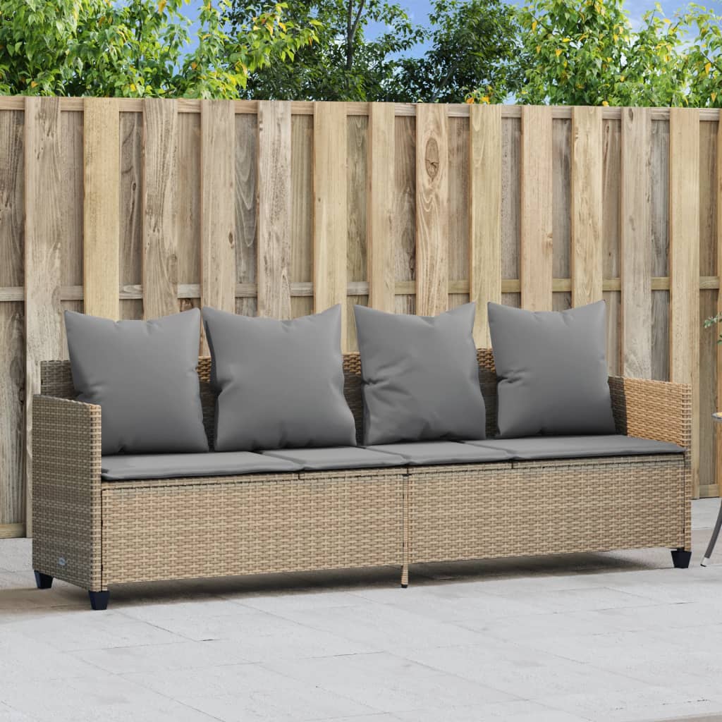 Vidaxl ligbed met kussens poly rattan beige
