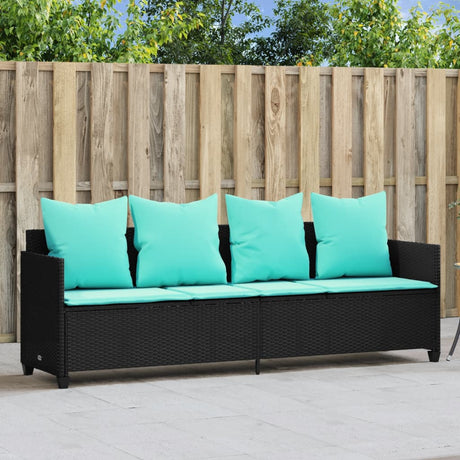 Vidaxl ligbed met kussens poly rattan zwart