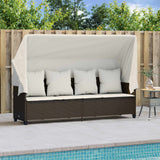 Vidaxl ligbed met luifel en kussens poly rattan bruin