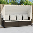 Vidaxl ligbed met luifel en kussens poly rattan bruin