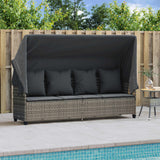 Vidaxl ligbed met luifel en kussens poly rattan grijs