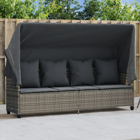 Vidaxl ligbed met luifel en kussens poly rattan grijs