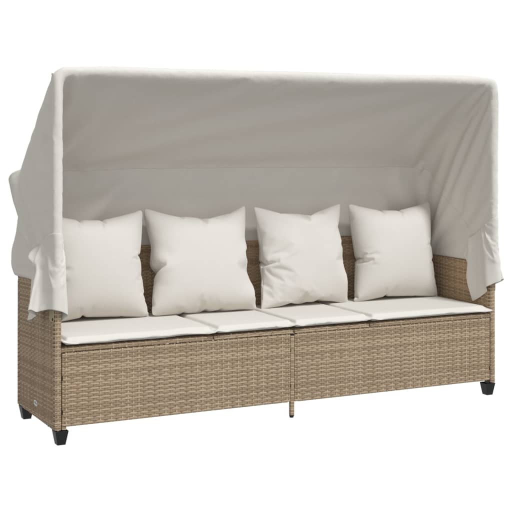 Vidaxl ligbed met luifel en kussen poly rattan beige