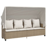 Vidaxl ligbed met luifel en kussen poly rattan beige