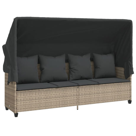 Vidaxl ligbed met luifel en kussens poly rattan lichtgrijs