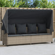 Vidaxl ligbed met luifel en kussens poly rattan lichtgrijs