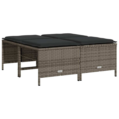 Vidaxl tuinkrukken met kussens 4 st poly rattan grijs