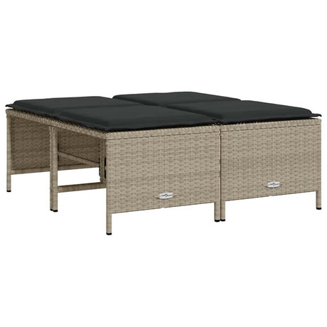 Vidaxl tuinkrukken met kussens 4 st poly rattan lichtgrijs