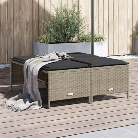 Vidaxl tuinkrukken met kussens 4 st poly rattan lichtgrijs