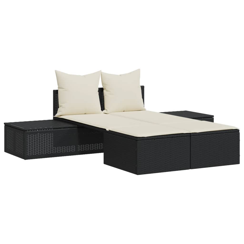 Vidaxl ligbed 2-persoons met kussens poly rattan zwart