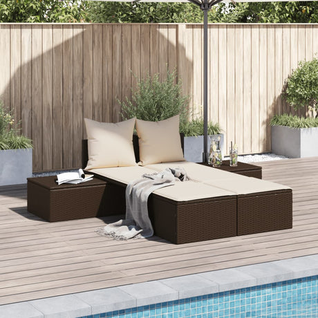 Vidaxl ligbed 2-persoons met kussens poly rattan bruin