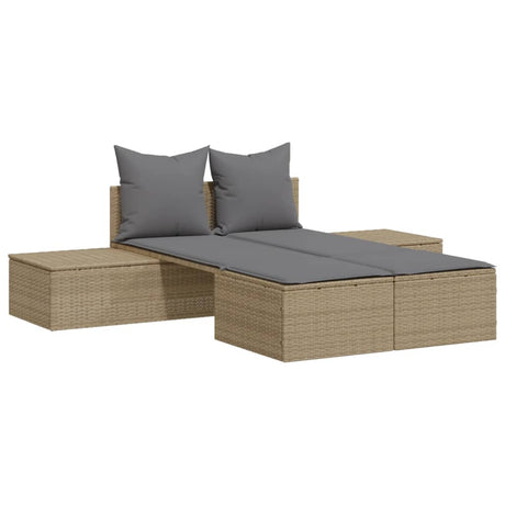 Vidaxl ligbed 2-persoons met kussens poly rattan beige