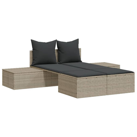 Vidaxl ligbed 2-persoons met kussens poly rattan lichtgrijs