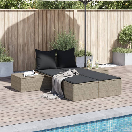 Vidaxl ligbed 2-persoons met kussens poly rattan lichtgrijs