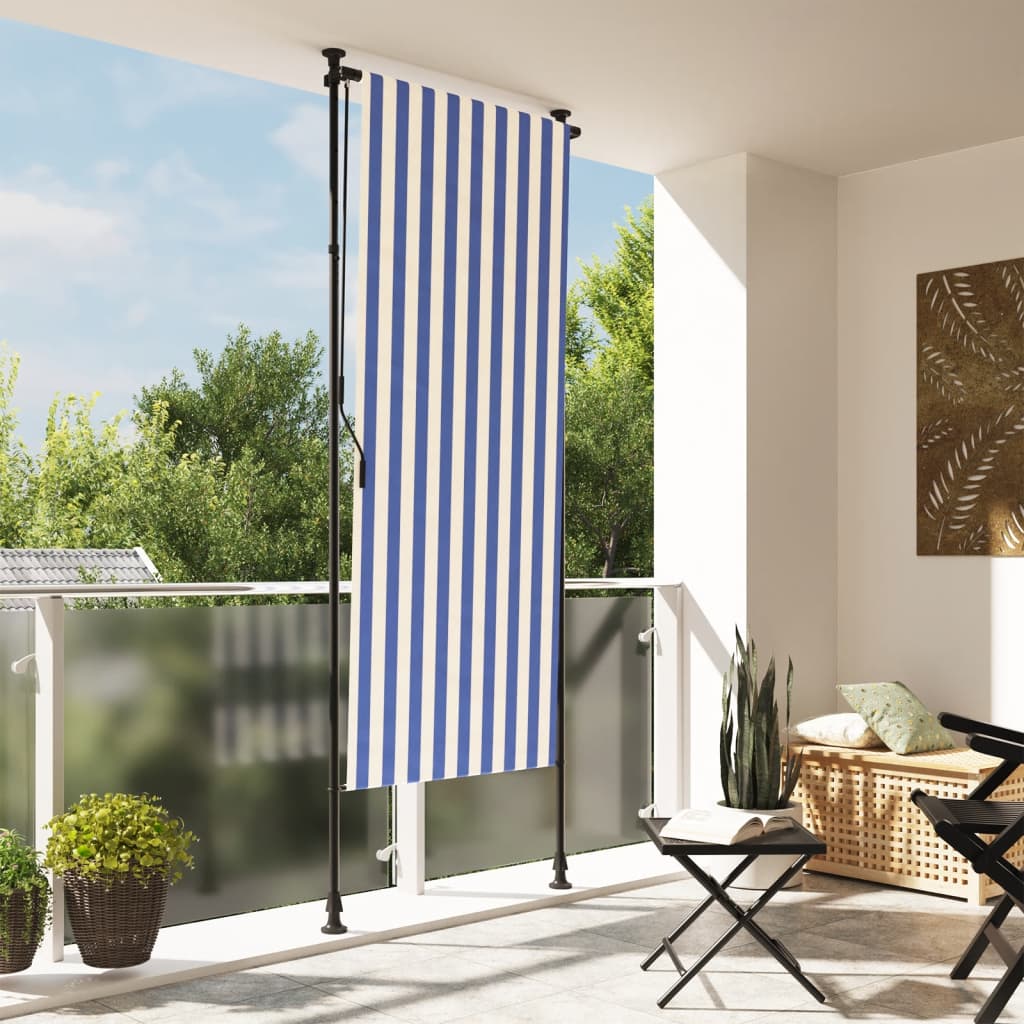 Vidaxl Roller Blind pro venku 120x270 cm tkanina a ocel modrá a bílá