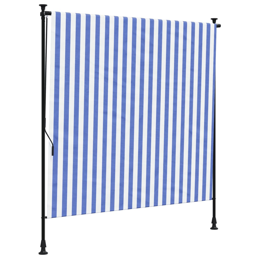 Vidaxl rulleblind for utenfor 150x270 cm stoff og stålblått og hvitt