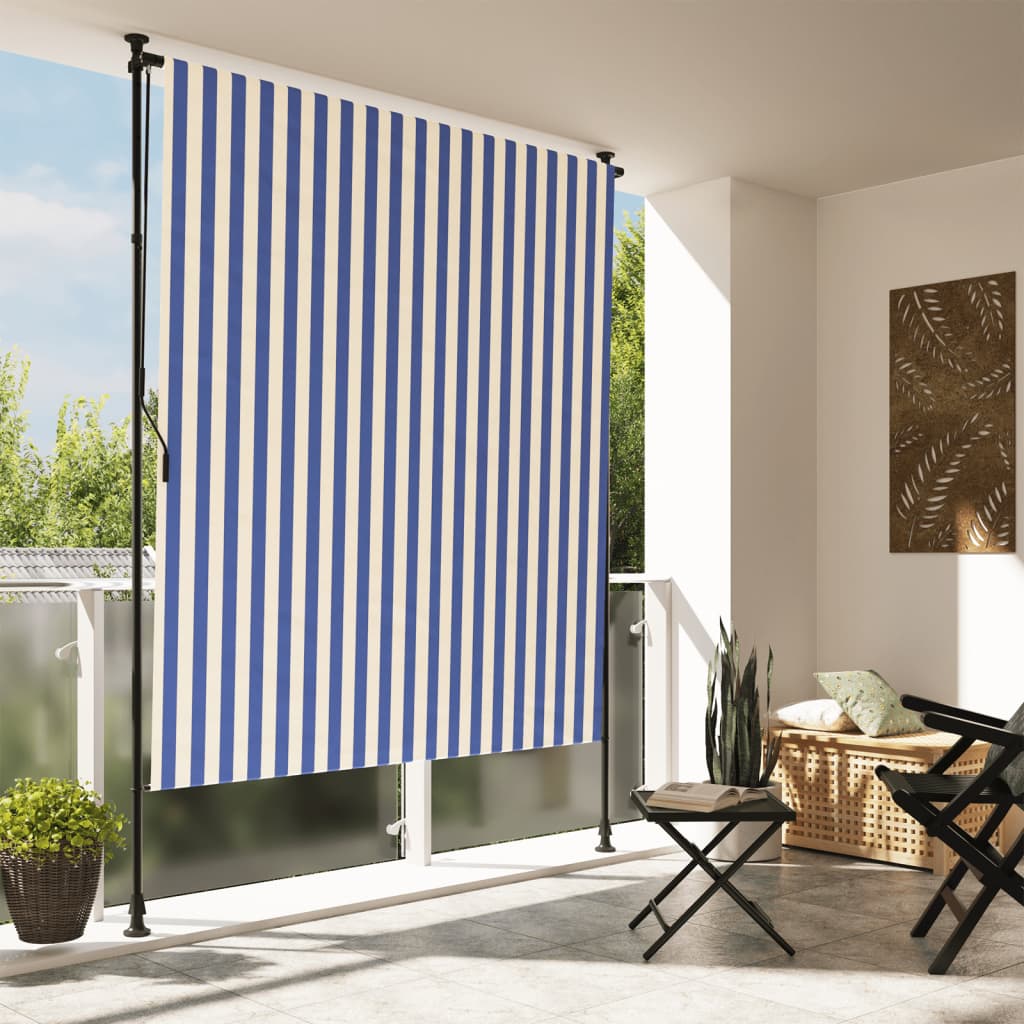 Vidaxl Roller Blind pro venku 200x270 cm tkanina a ocelová modrá a bílá