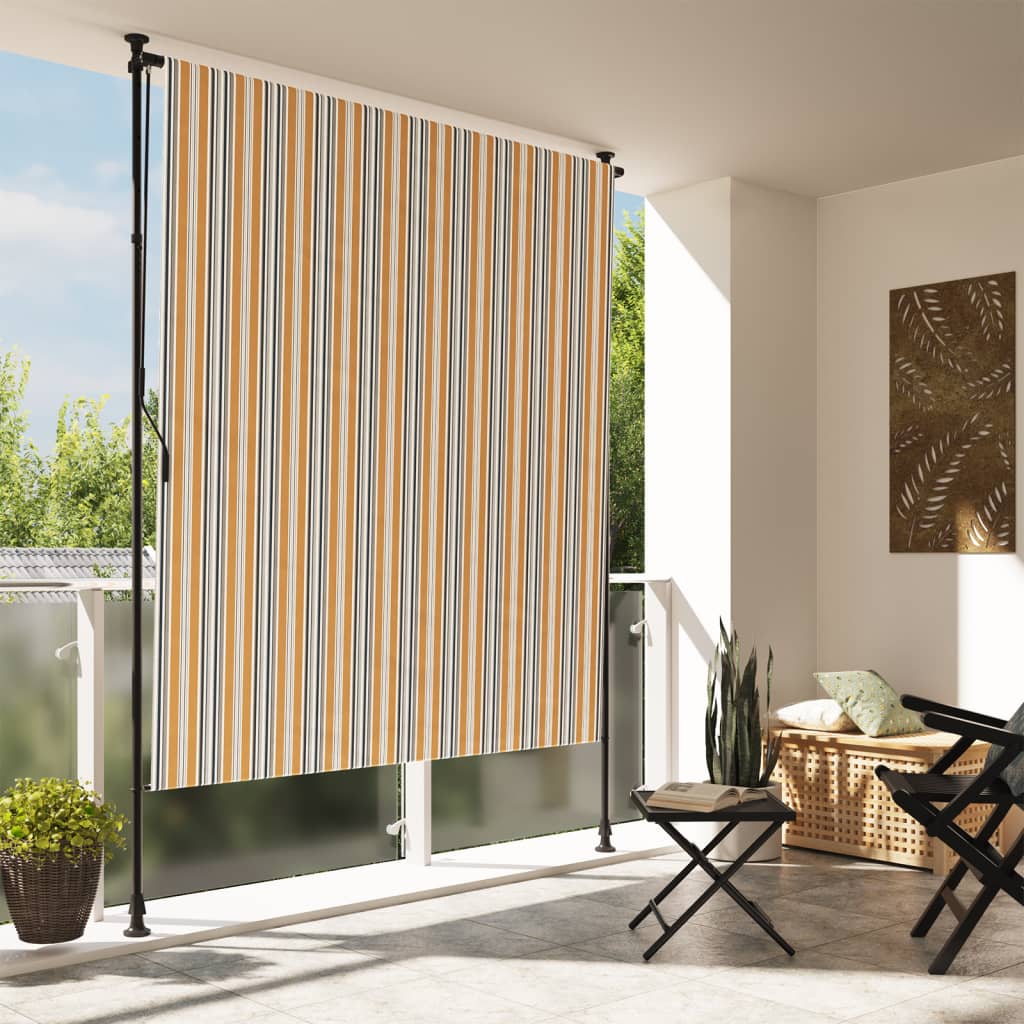 Vidaxl Roller Blind pro venku 200x270 cm tkanina a ocelová žlutá a bílá