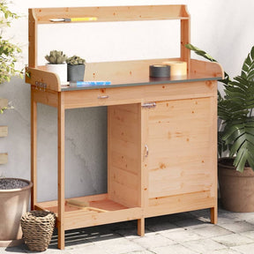 Vidaxl oppottafel met kast 110,5x45x124,5 cm massief vurenhout bruin