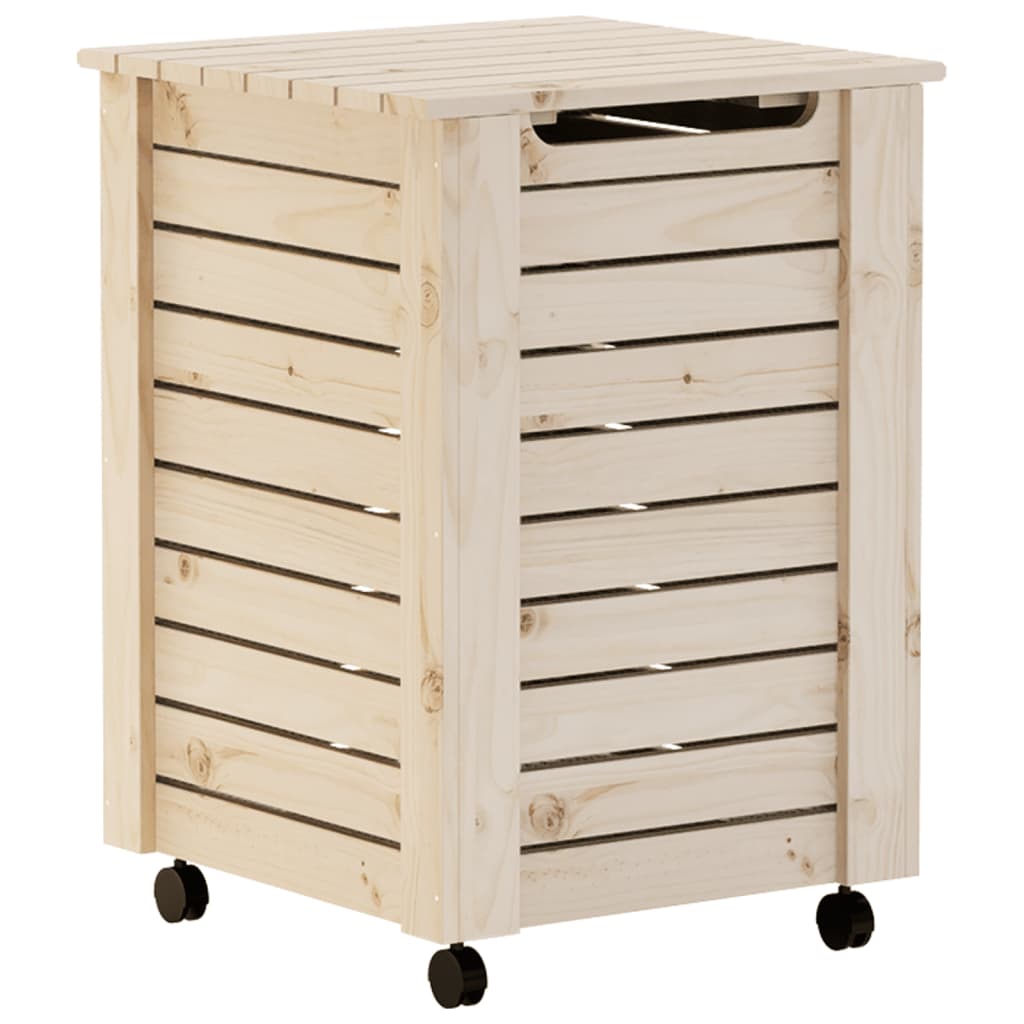 Vidaxl Lavandry Basket con ruote Rana 45x45x64 cm Legno di pino solido