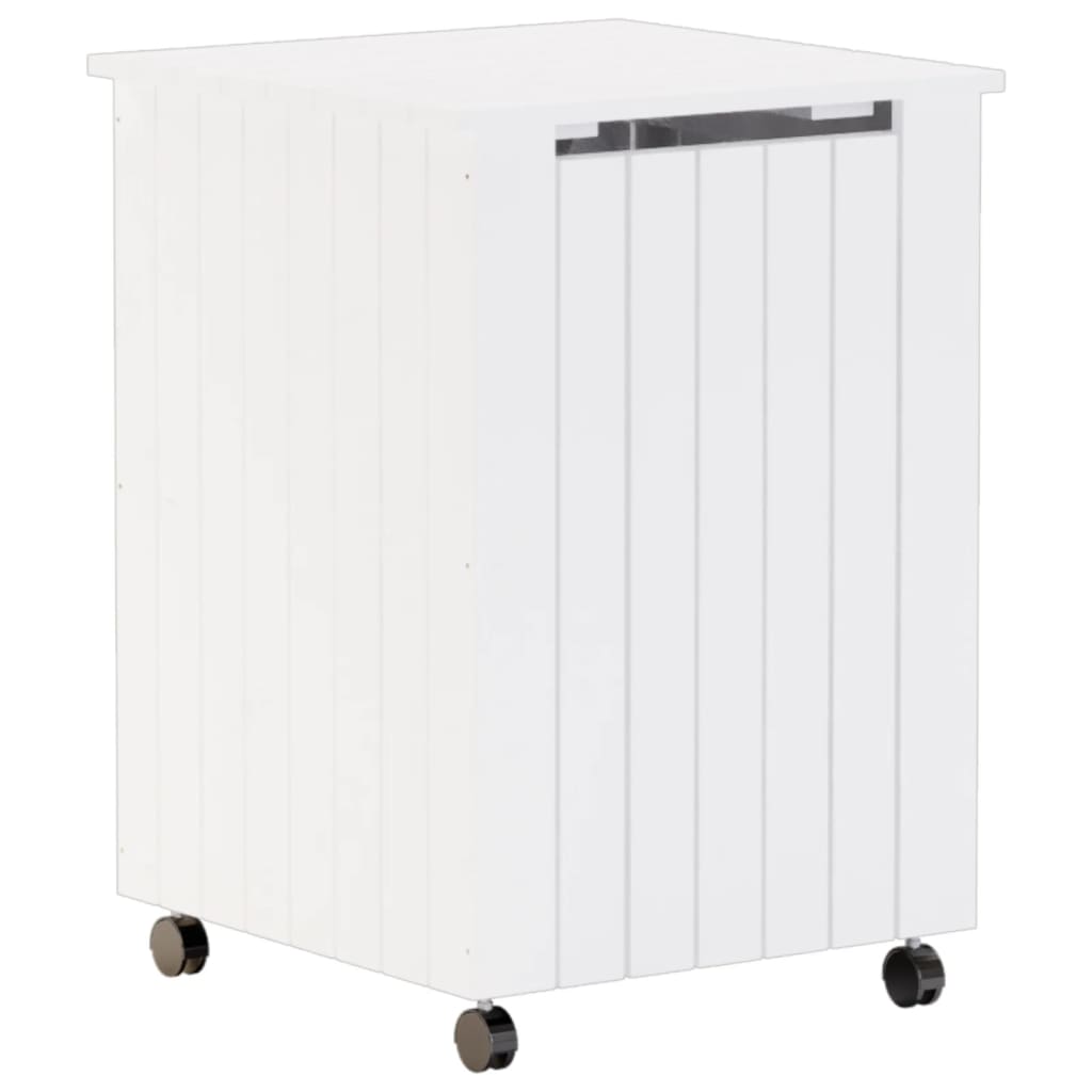 Canasta de lavandería Vidaxl con ruedas Rana 45x45x64 cm Pino sólido blanco blanco