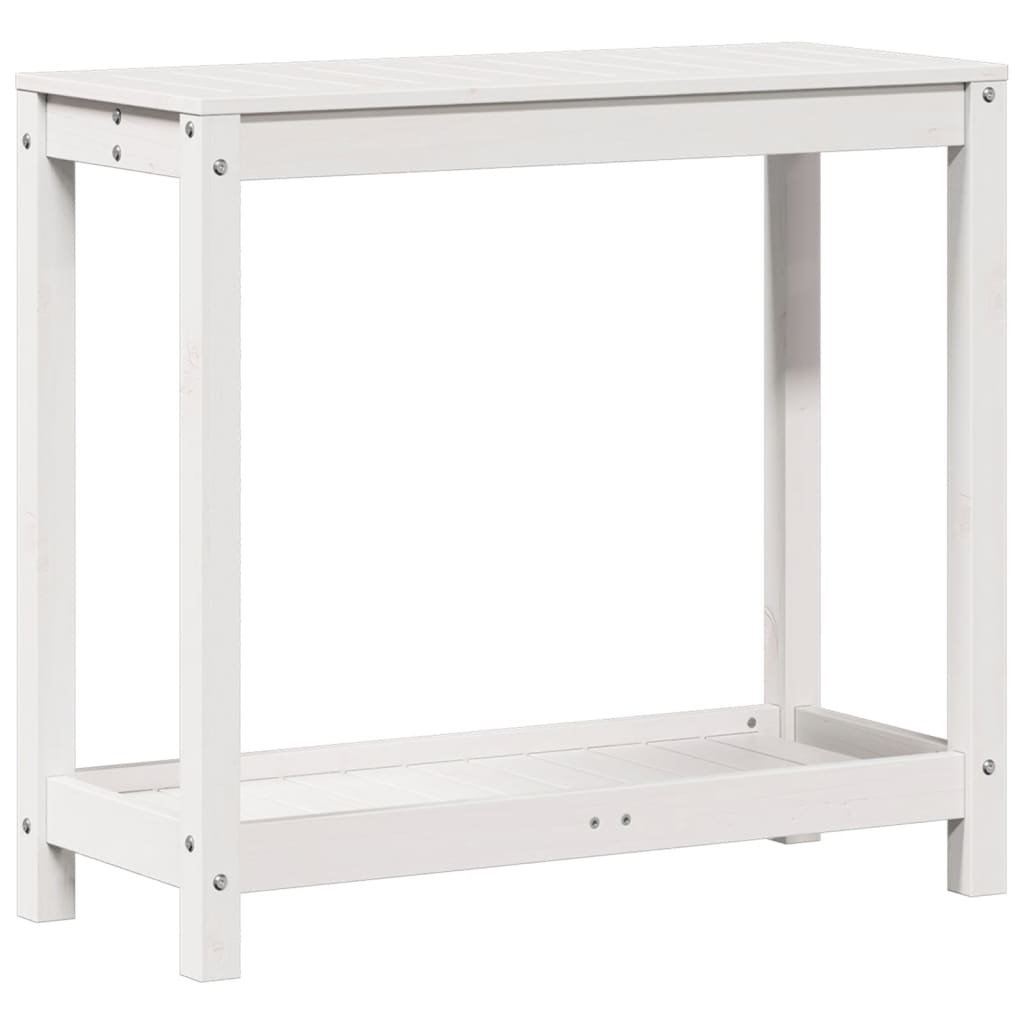 Vidaxl Botton Table con estante 82.5x35x75 cm de pino sólido blanco blanco