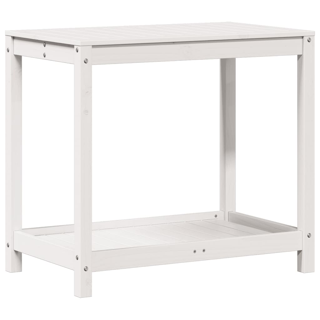 Vidaxl Botton Table med hylde 82.5x50x75 cm Solid fyrretræ hvid hvid