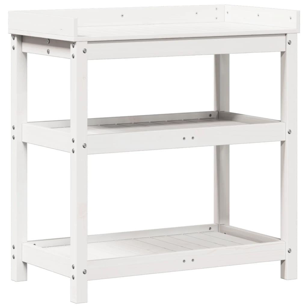 VidaXL Botton table with shelves 82.5x45x86.5 cm Solid pine white