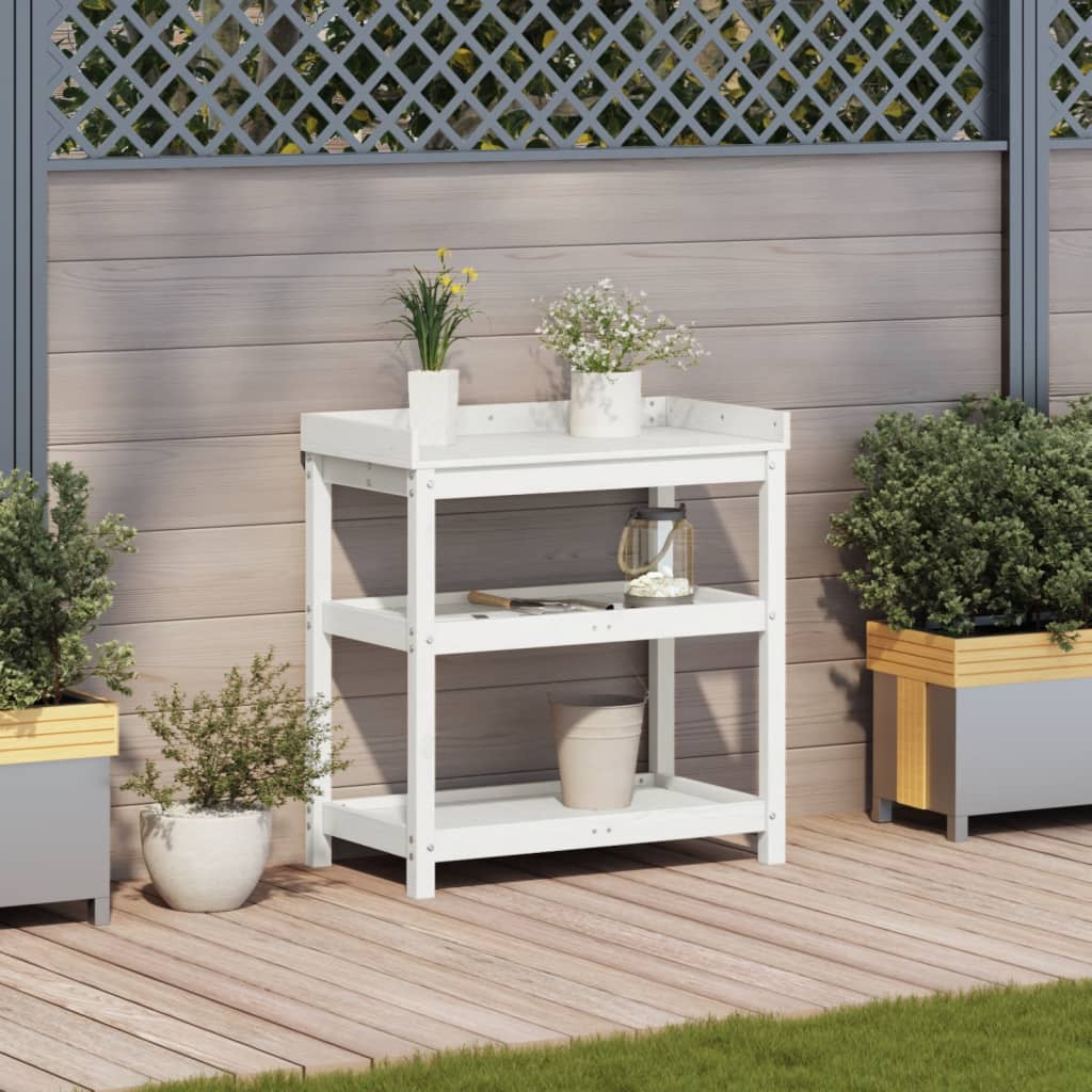 VidaXL Botton table with shelves 82.5x45x86.5 cm Solid pine white