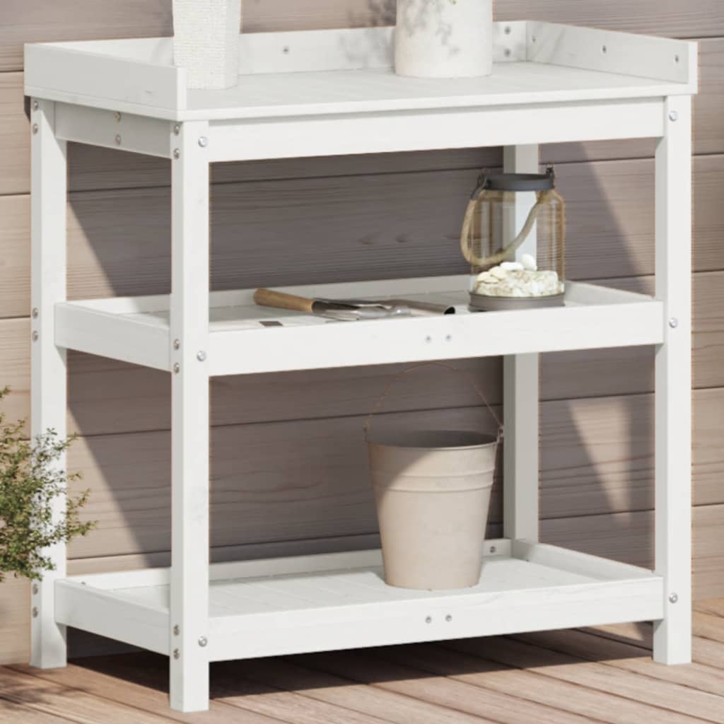 VidaXL Botton table with shelves 82.5x45x86.5 cm Solid pine white