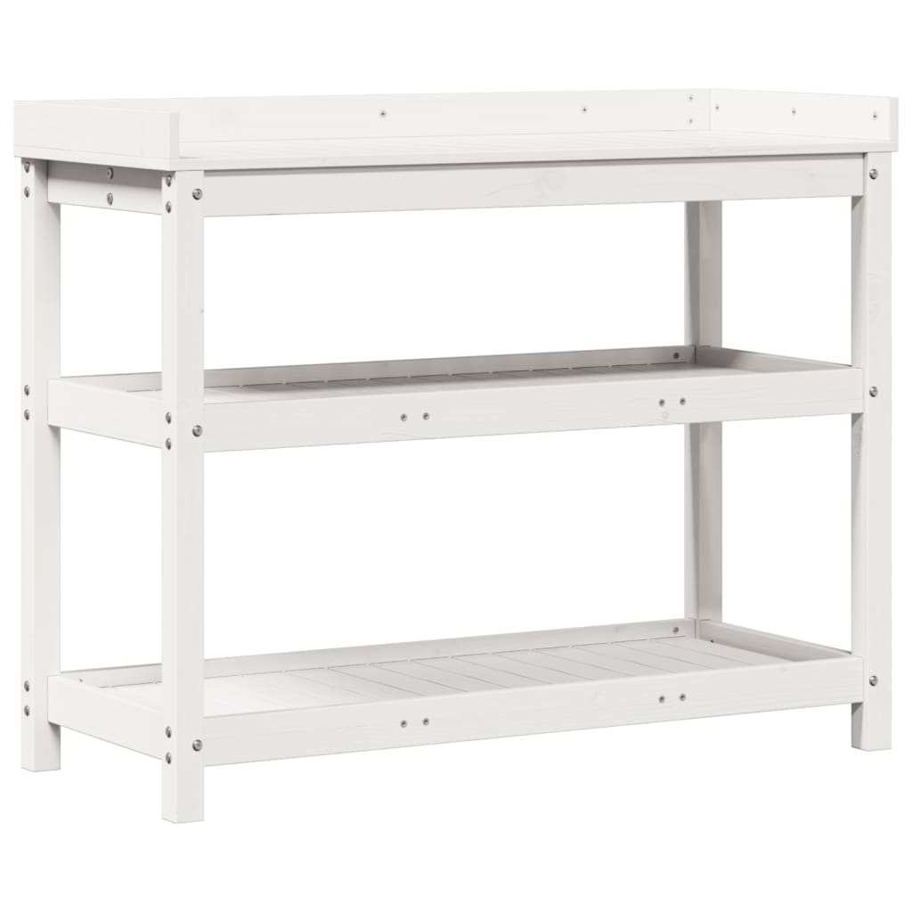 VidaXL Botton table with shelves 108x45x86.5 cm Solid pine white