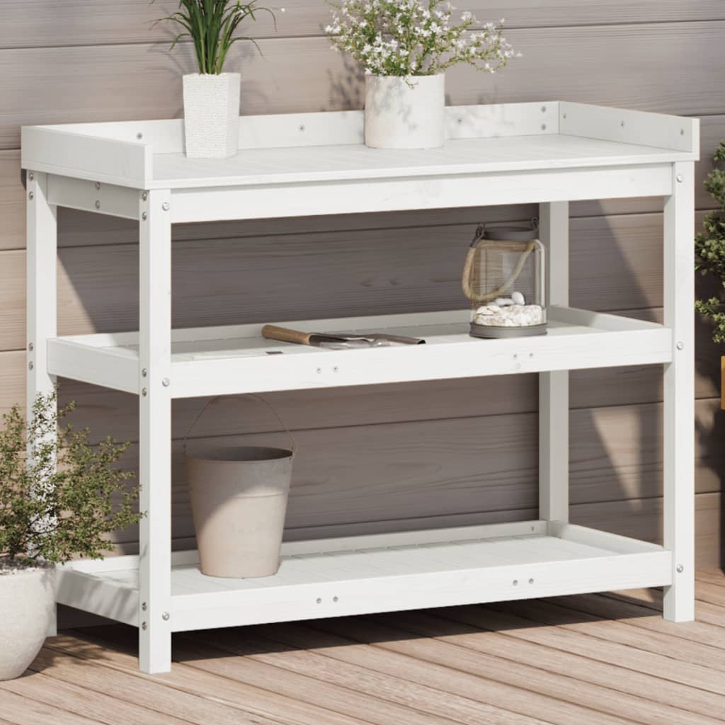 Table de Vidaxl Botton avec étagères 108x45x86.5 cm Pine solide blanc