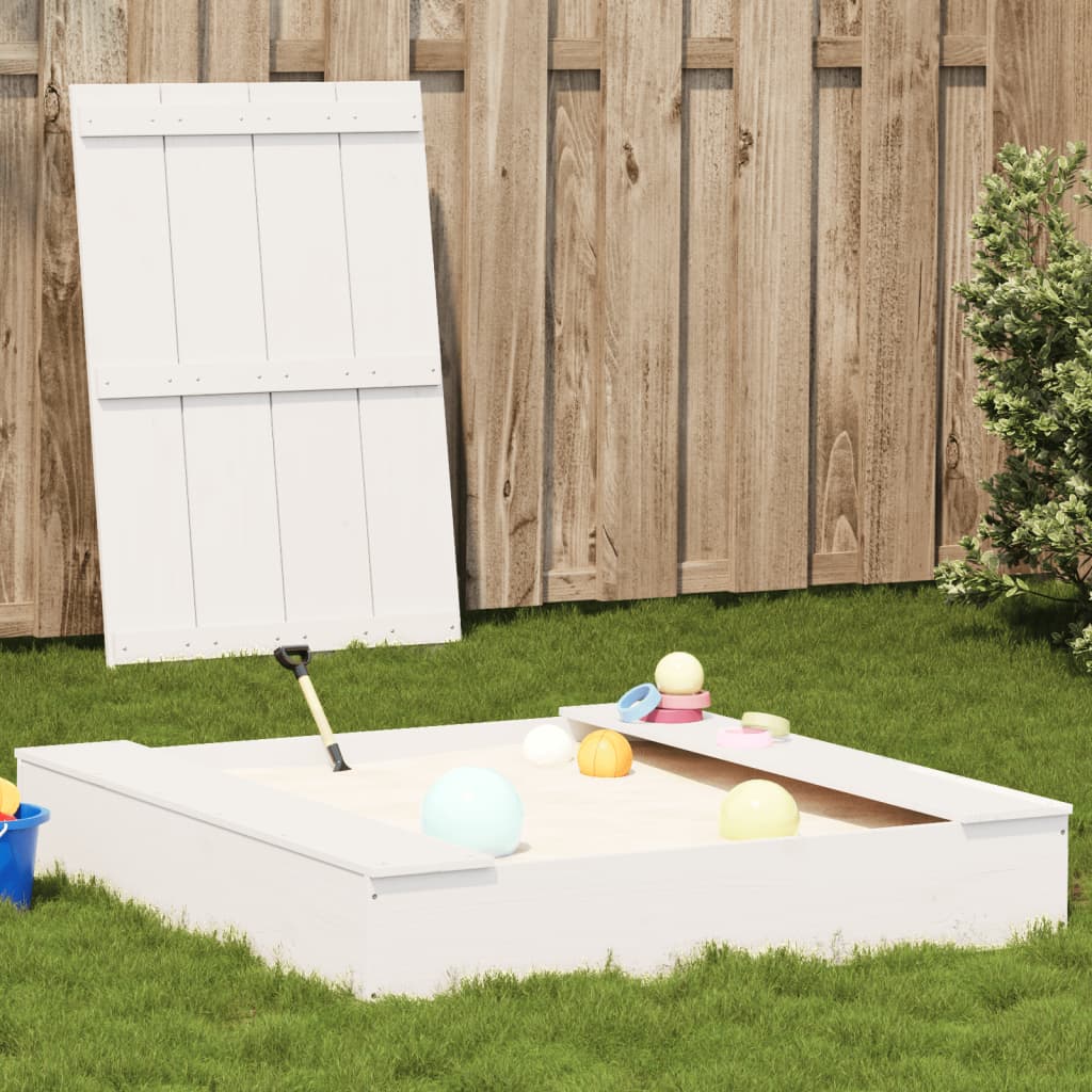 Vidaxl Sandbox con coperchio 111x111x19.5 cm Pine bianco bianco