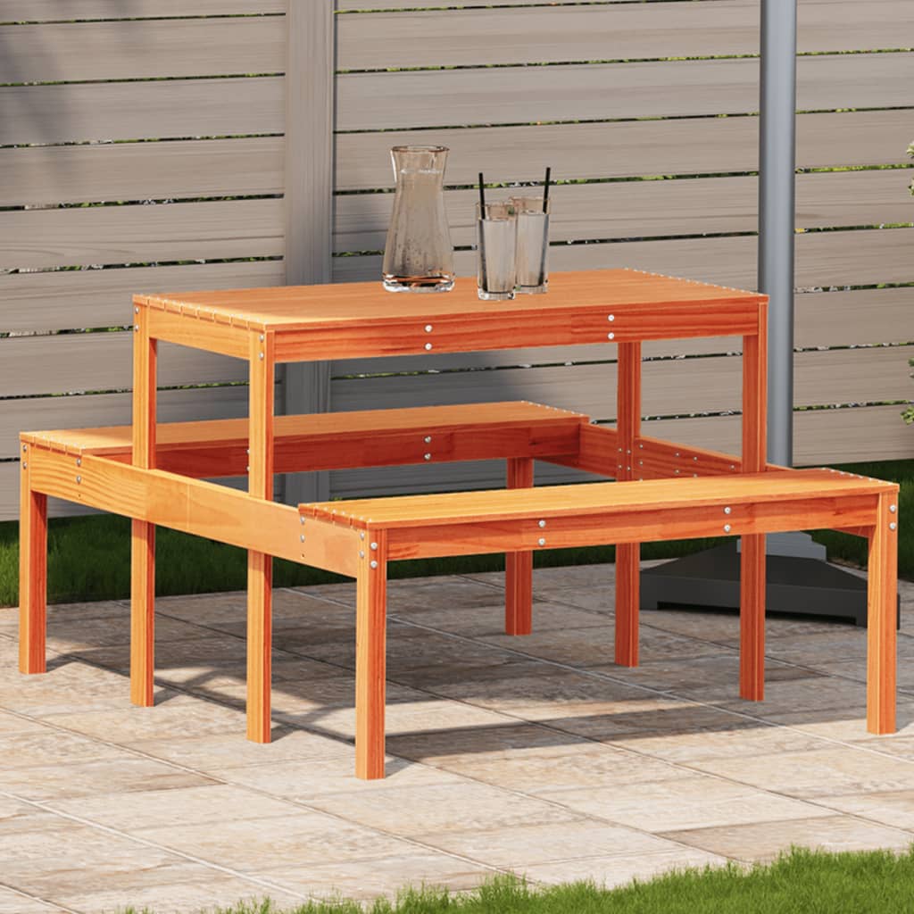 Vidaxl picknicktafel 110x134x75 cm massief grenenhout wasbruin
