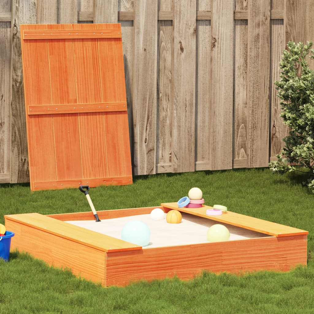 Vidaxl sandbox with lid 111x111x19.5 cm Solid pine wash brown