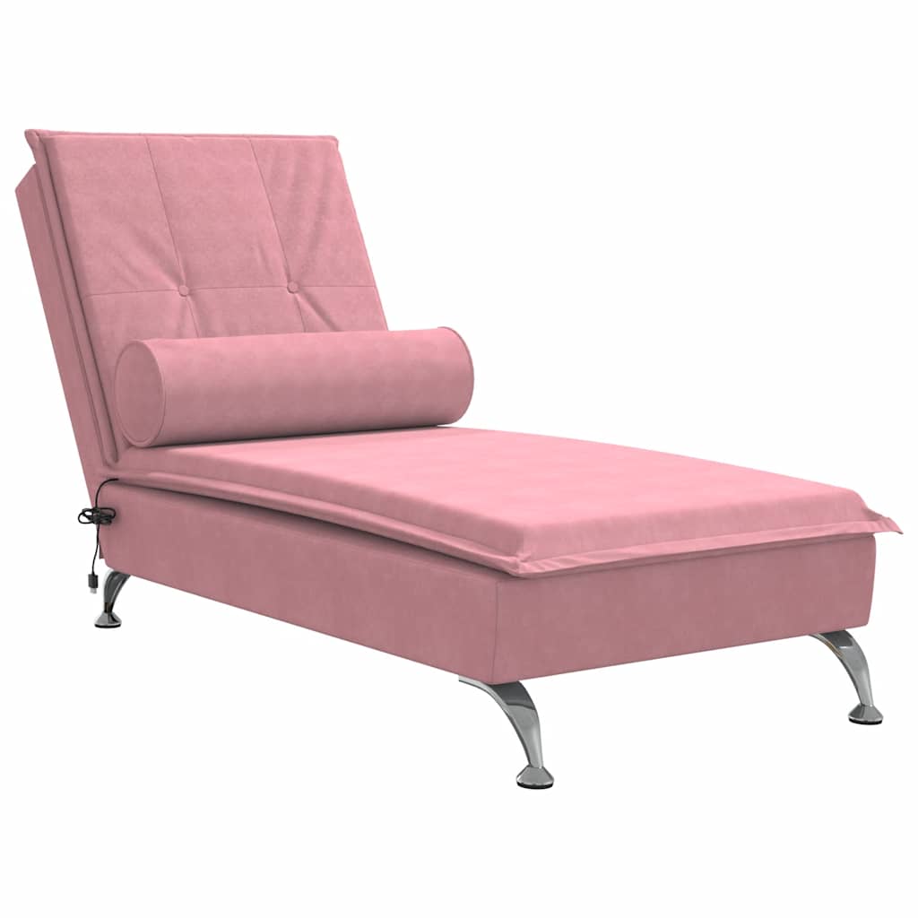 Vidaxl massage chaise longue met bolster fluweel roze
