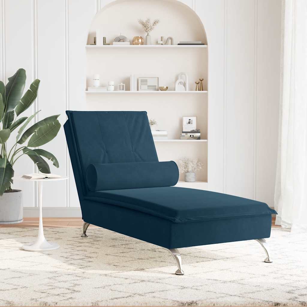Vidaxl massage chaise longue met bolster fluweel blauw