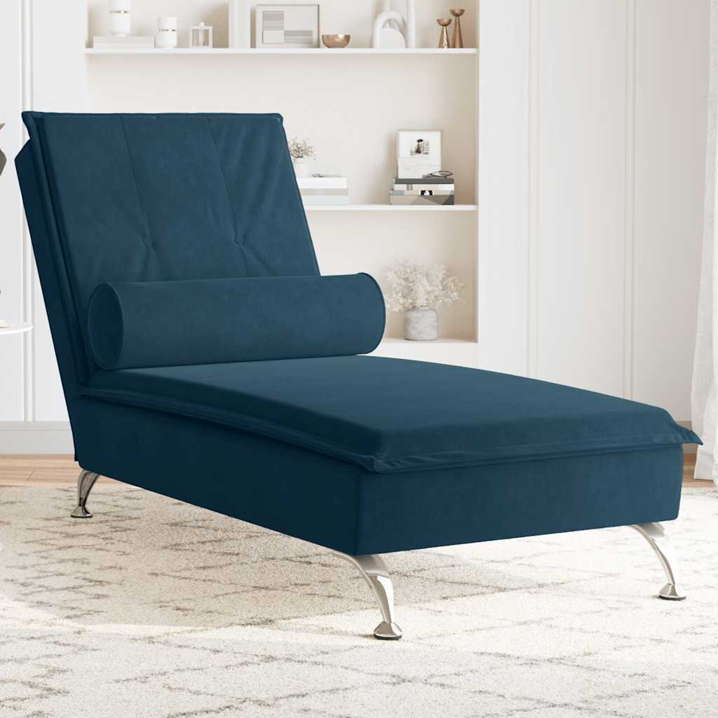 Vidaxl massage chaise longue met bolster fluweel blauw